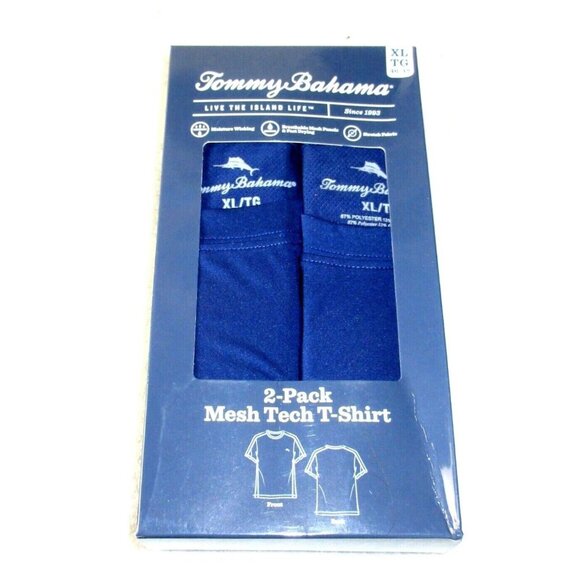 Men's Tommy Bahama 2 Pack Mesh Tech Stretch T Shirt Blue Marlin Logo NIB - Picture 2 of 6